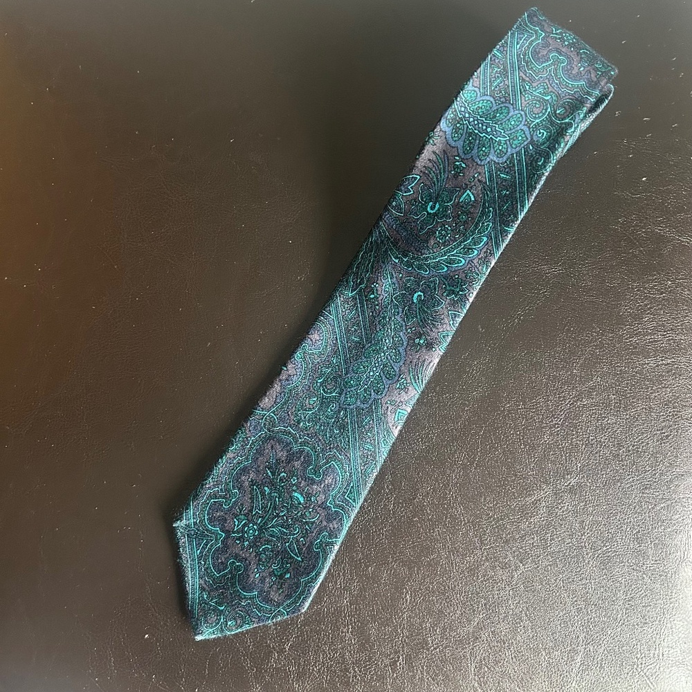 Luca Franzini For The Tie Rack 100% Silk Paisley Print Blue/Green Tie